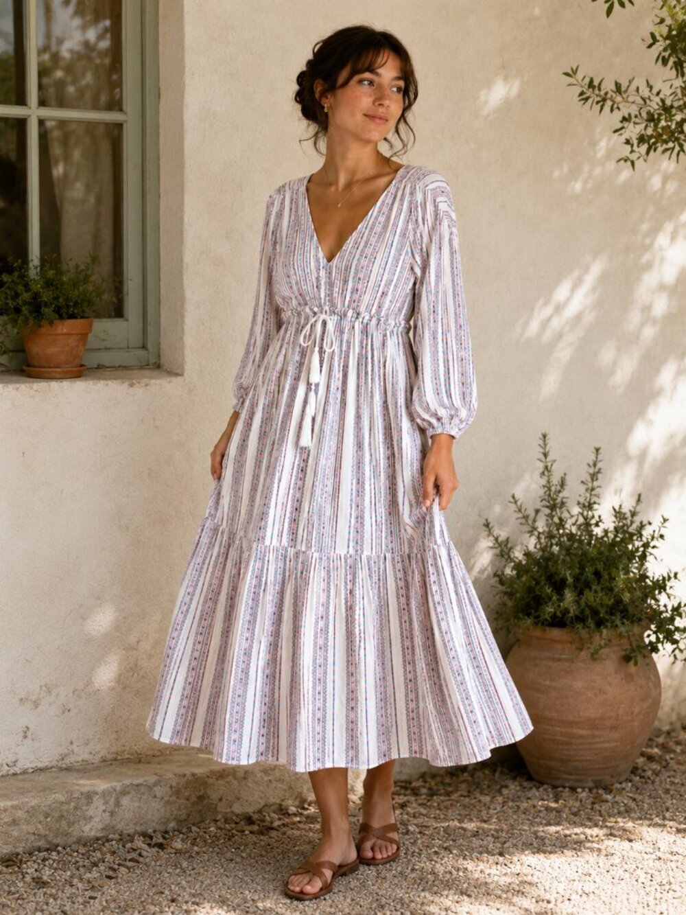 Prairie Dress Midi Cottagecore Summer Beachy Boho Flowy Tassel Tiered Small